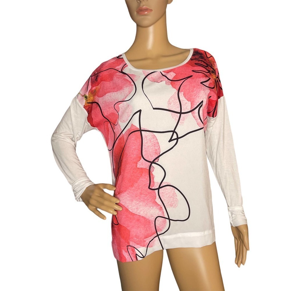 APT 9 Womens Watercolor Print Long Sleeve T-Shirt Top White Small‎